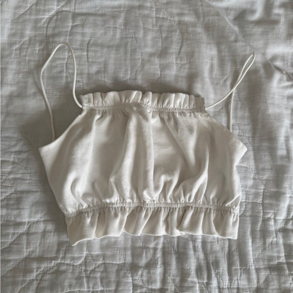 Adika White Ruffled Crop Top
